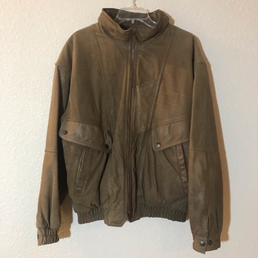 Member’s only brown leather bomber moto jacket